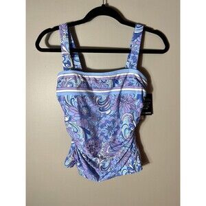Carmen Marc Valvo Plum Lavendar Strappy Tankini Top Swimsuit Size Small NEW